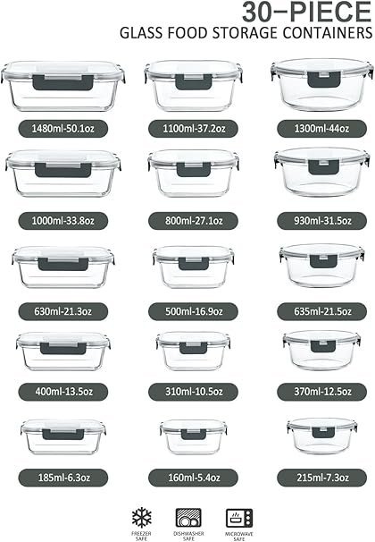61ZhGkkYjDL._AC_SY606_.jpg M MCIRCO 30 Pieces Glass Food Storage Containers