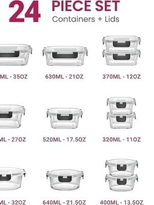 81OJBlLM8L._AC_SX425_.jpg FineDine 24 Piece Glass Storage Containers with Lids Leak Proof