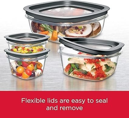 91KTfyDM4hL._AC_SX425_.jpg Rubbermaid 28Piece ClearGrey Food Storage Containers Premium Snap Bases and Various Size Lids
