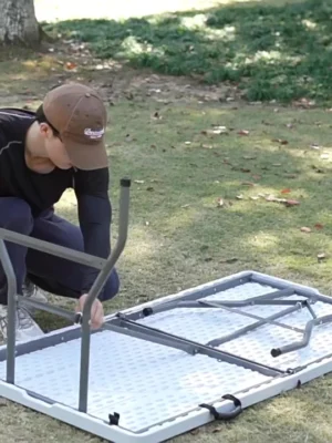 Folding Heavy Duty Utility Table Indoor Outdoor Portable Plastic Wedding Event Picnic Table w Steel Legs