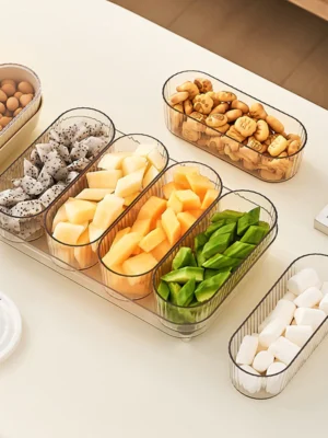 Square Plastic Divided Serving Tray With Cover Snack Storage Box Dustproof Moisture Proof